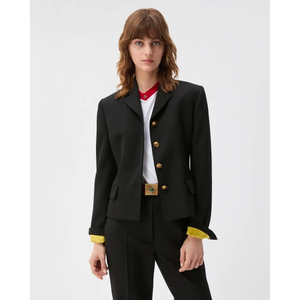 Versace Grain de Poudre Wool Blazer in Black and Lime, view 2 | Blazers