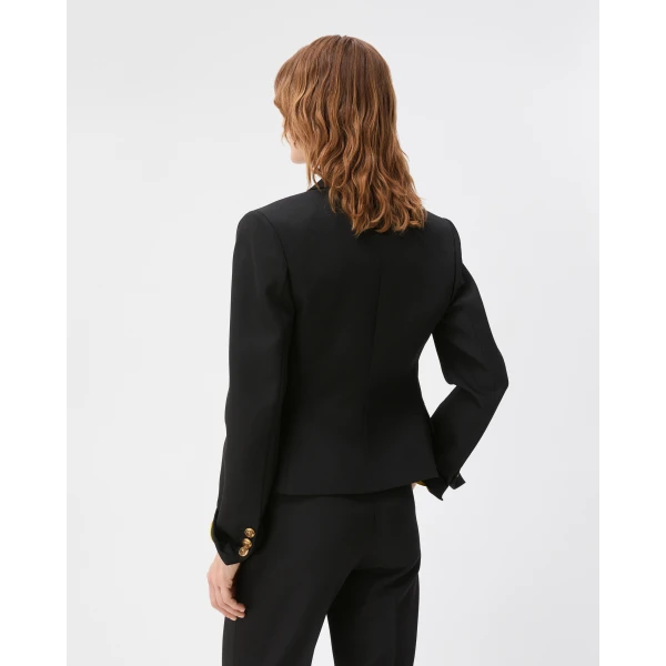 Versace Grain de Poudre Wool Blazer in Black and Lime, view 3 | Blazers