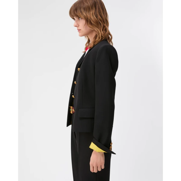 Versace Grain de Poudre Wool Blazer in Black and Lime, view 4 | Blazers