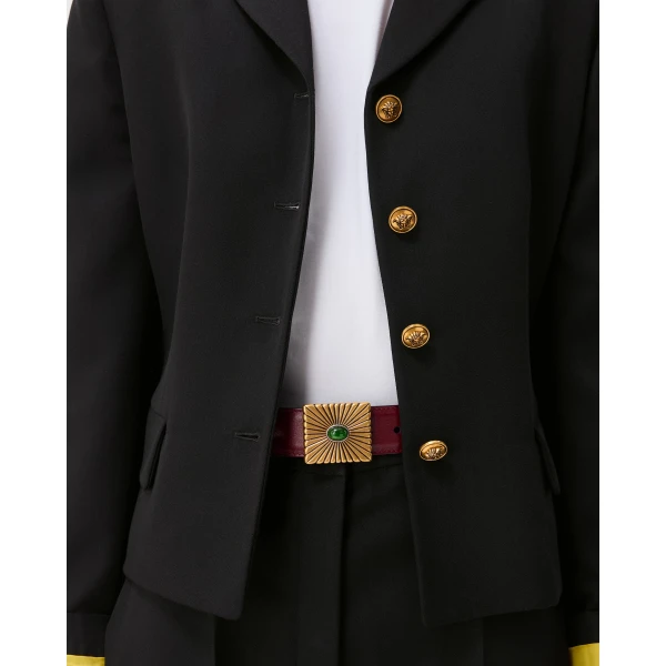Versace Grain de Poudre Wool Blazer in Black and Lime, view 5 | Blazers
