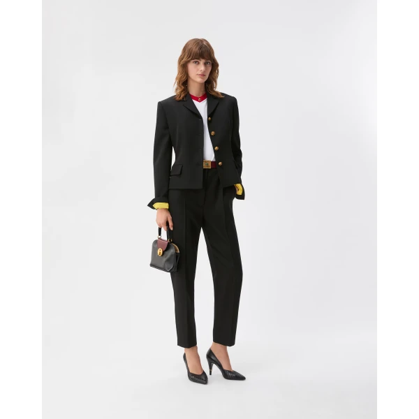 Versace Grain de Poudre Wool Blazer in Black and Lime, view 6 | Blazers