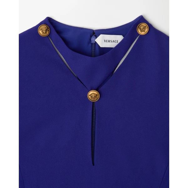 Versace Grain de Poudre Wool Mini Dress in Blue, view 2 | Mini Dresses