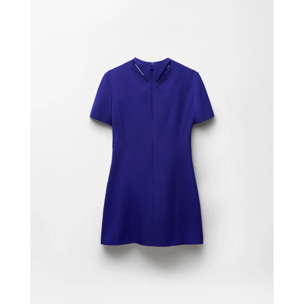 Versace Grain de Poudre Wool Mini Dress in Blue, view 3 | Mini Dresses