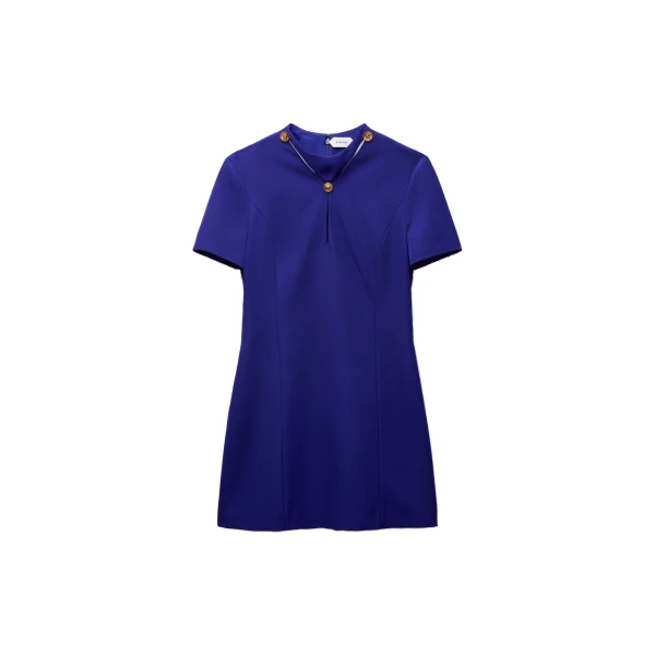 Versace Grain de Poudre Wool Mini Dress in Blue | Mini Dresses | Coveti