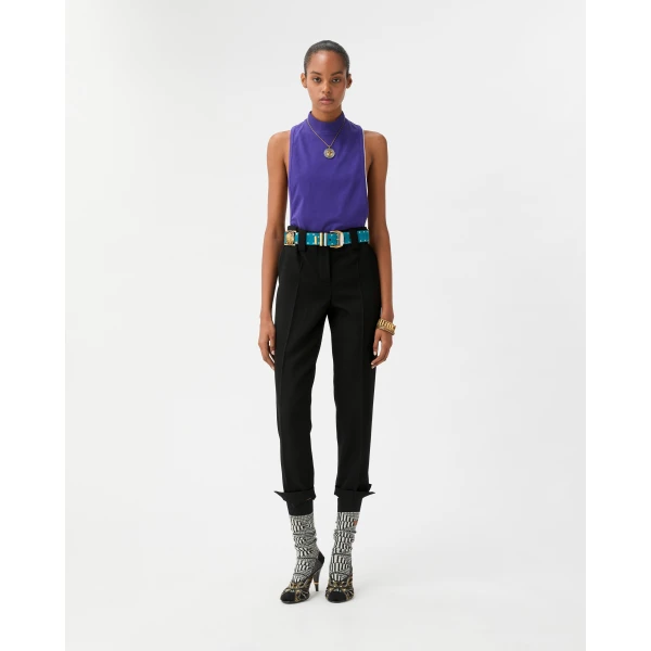 Versace Grain de Poudre Wool Pants in Black, view 2 | Tailored pants