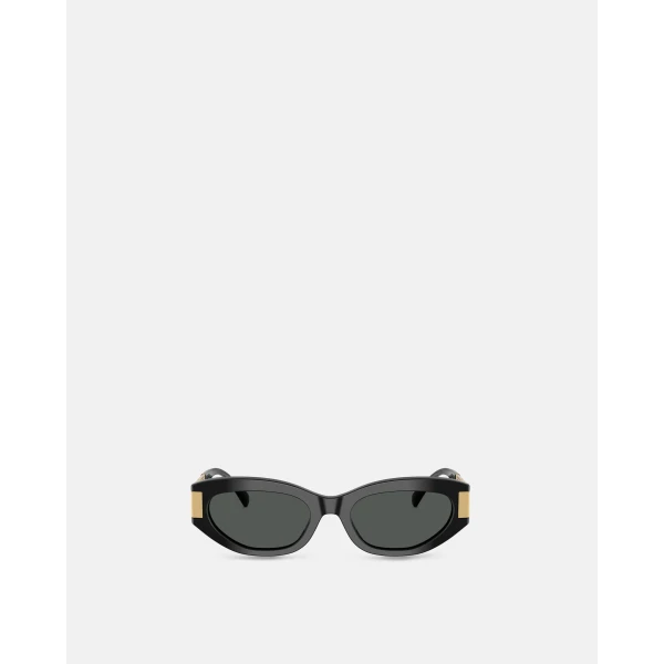 Versace Greca Cat-Eye Sunglasses in Black and Gold, view 2 | Sunglasses