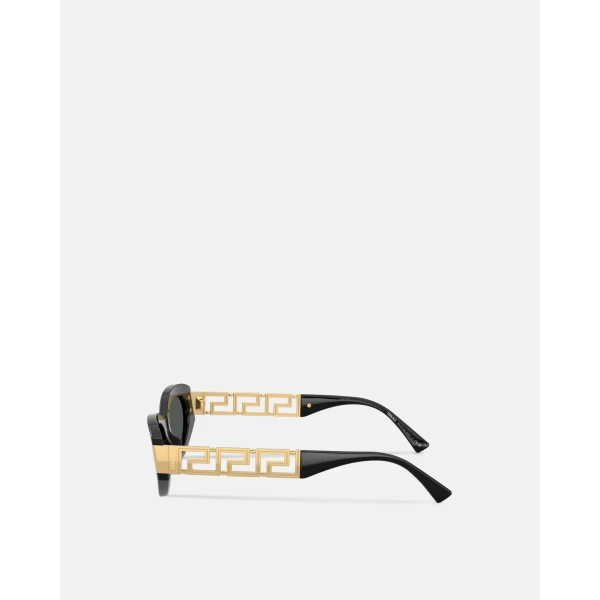 Versace Greca Cat-Eye Sunglasses in Black and Gold, view 3 | Sunglasses