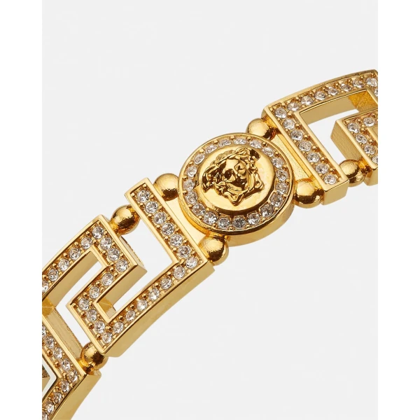 Versace Greca Crystal Cuff Bracelet in Gold, view 2 | Cuffs