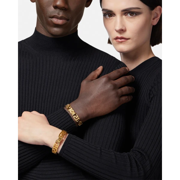 Versace Greca Crystal Cuff Bracelet in Gold, view 3 | Cuffs