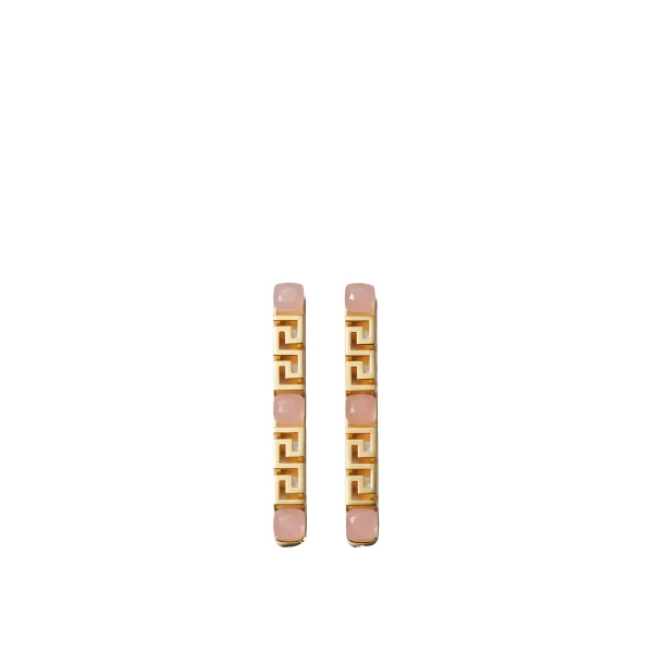 Versace Greca Earrings in Gold and Pink | Earrings | Coveti