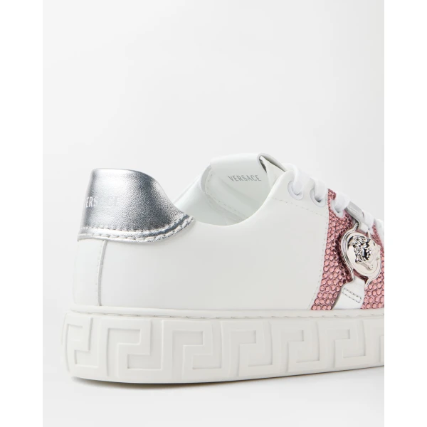 Versace Greca Embellished Sneakers in White, view 4 | Sneakers