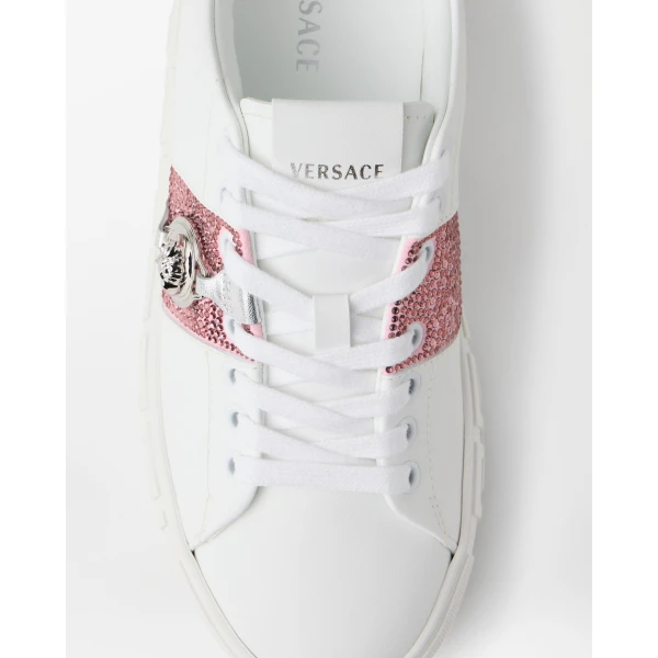 Versace Greca Embellished Sneakers in White, view 6 | Sneakers