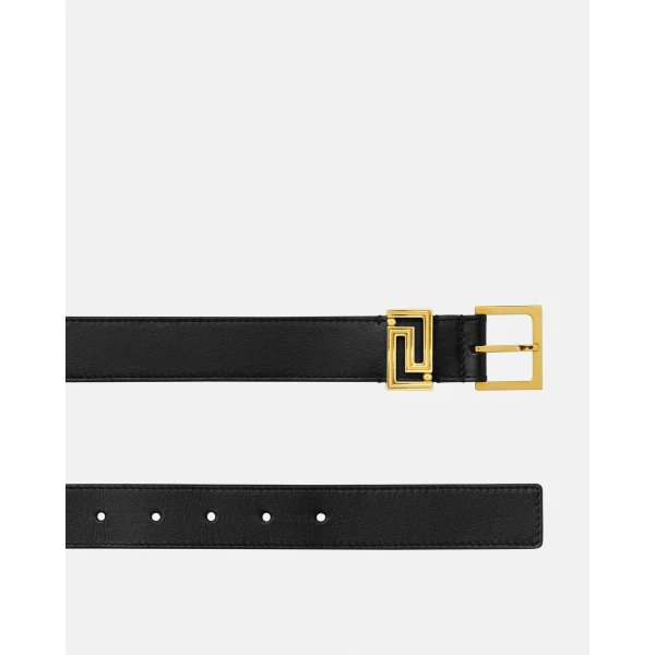 Versace Greca Goddess Leather Belt 3 cm in Black and Gold, view 2 | Belts