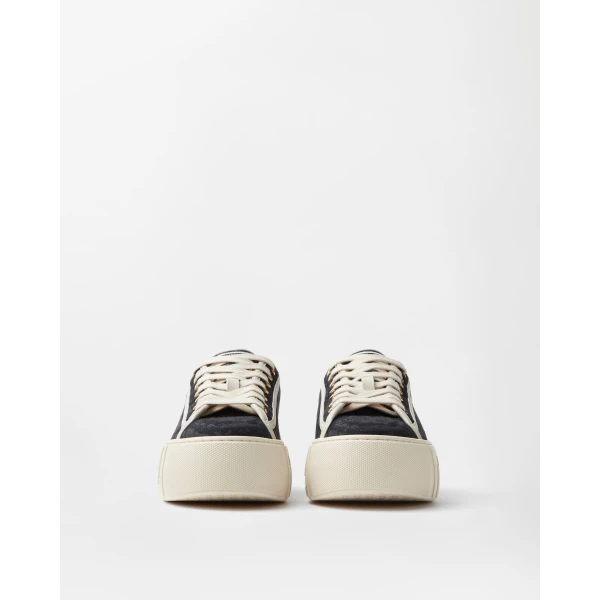 Versace Greca Jacquard Canvas Platform Sneakers in Black and White, view 3 | Sneakers