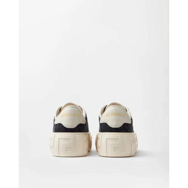 Versace Greca Jacquard Canvas Platform Sneakers in Black and White, view 5 | Sneakers