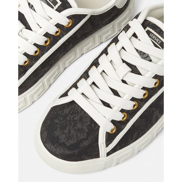 Versace Greca Jacquard Canvas Sneakers in Black and Print, view 5 | Sneakers