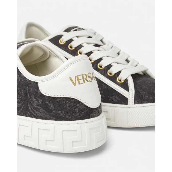 Versace Greca Jacquard Canvas Sneakers in Black and Print, view 6 | Sneakers