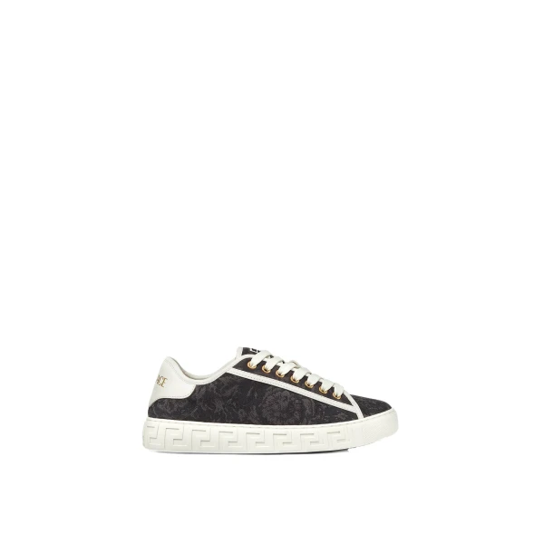 Versace Greca Jacquard Canvas Sneakers in Black and Print | Sneakers | Coveti