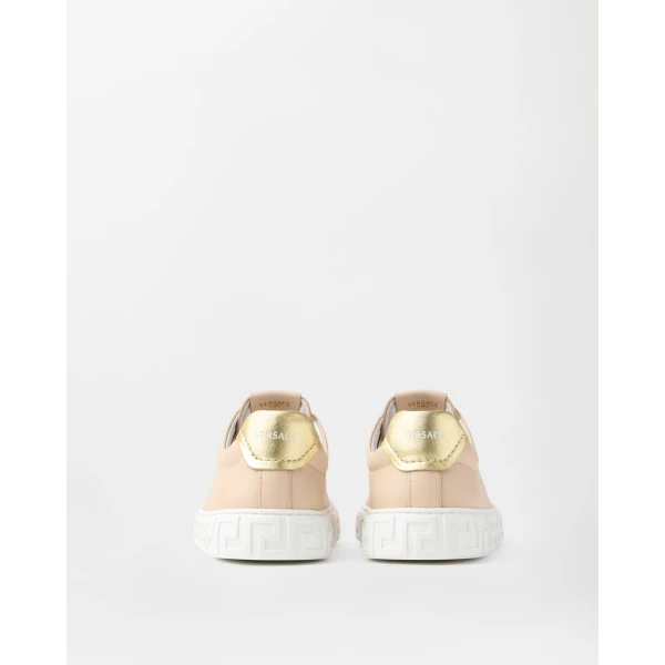 Versace Greca Leather Sneakers in Beige and Gold, view 5 | Sneakers