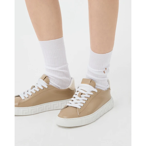 Versace Greca Leather Sneakers in Beige, view 2 | Sneakers