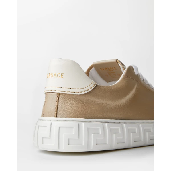 Versace Greca Leather Sneakers in Beige, view 5 | Sneakers