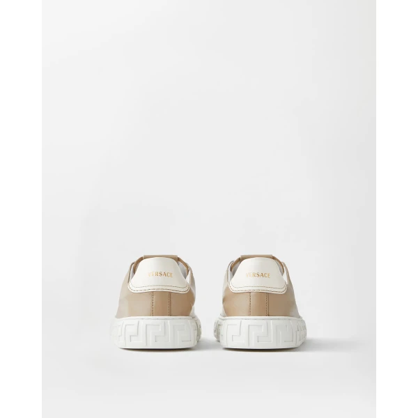 Versace Greca Leather Sneakers in Beige, view 6 | Sneakers