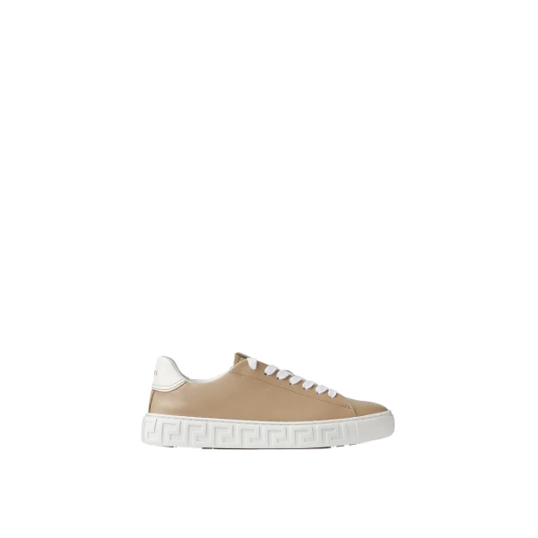 Greca Leather Sneakers in Beige