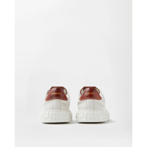 Versace Greca Leather Sneakers in Brown and White, view 5 | Sneakers