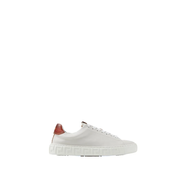 Greca Leather Sneakers in Brown and White
