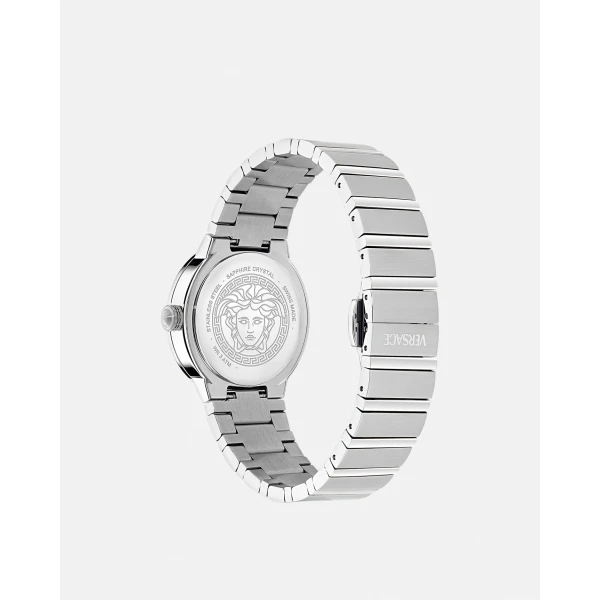 Versace Greca Logo Pearl Watch in Burgundy and Silver, view 2 | Watches
