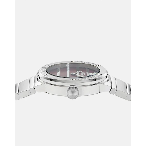 Versace Greca Logo Pearl Watch in Burgundy and Silver, view 3 | Watches