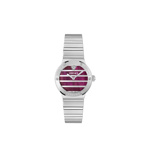 Greca Logo Pearl Watch in Burgundy and Silver