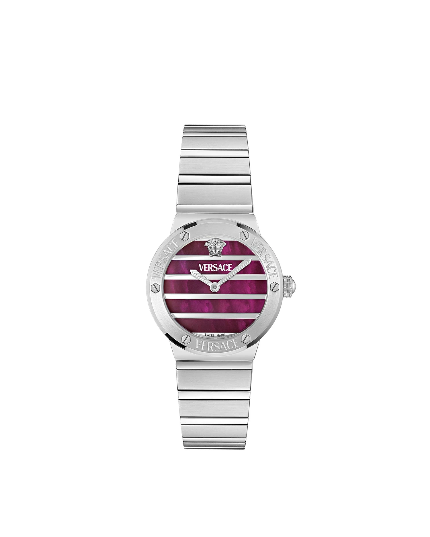 Versace Greca Logo Pearl Watch in Burgundy and Silver Versace Greca Logo Pearl Watch in Burgundy and Silver | Watches | Coveti