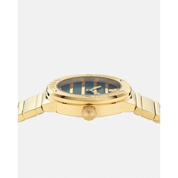 Versace Greca Logo Pearl Watch in Gold and Green, view 3 | Watches