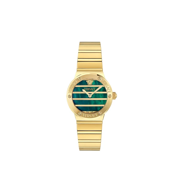 Greca Logo Pearl Watch in Gold and Green