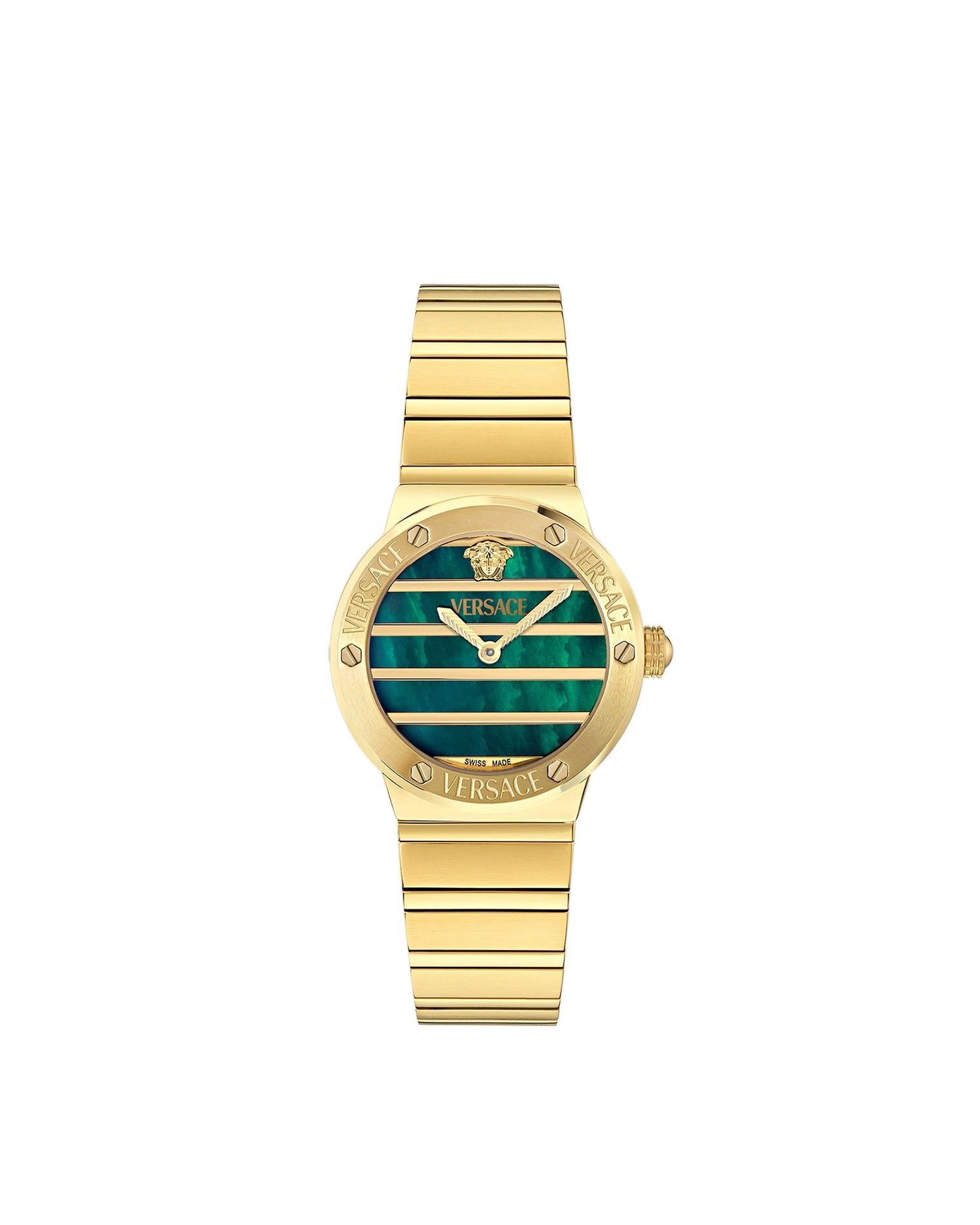 Versace Greca Logo Pearl Watch in Gold and Green Versace Greca Logo Pearl Watch in Gold and Green | Watches | Coveti