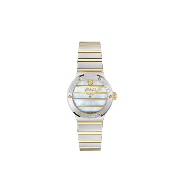 Versace Greca Logo Pearl Watch in Gold and Silver | Watches | Coveti