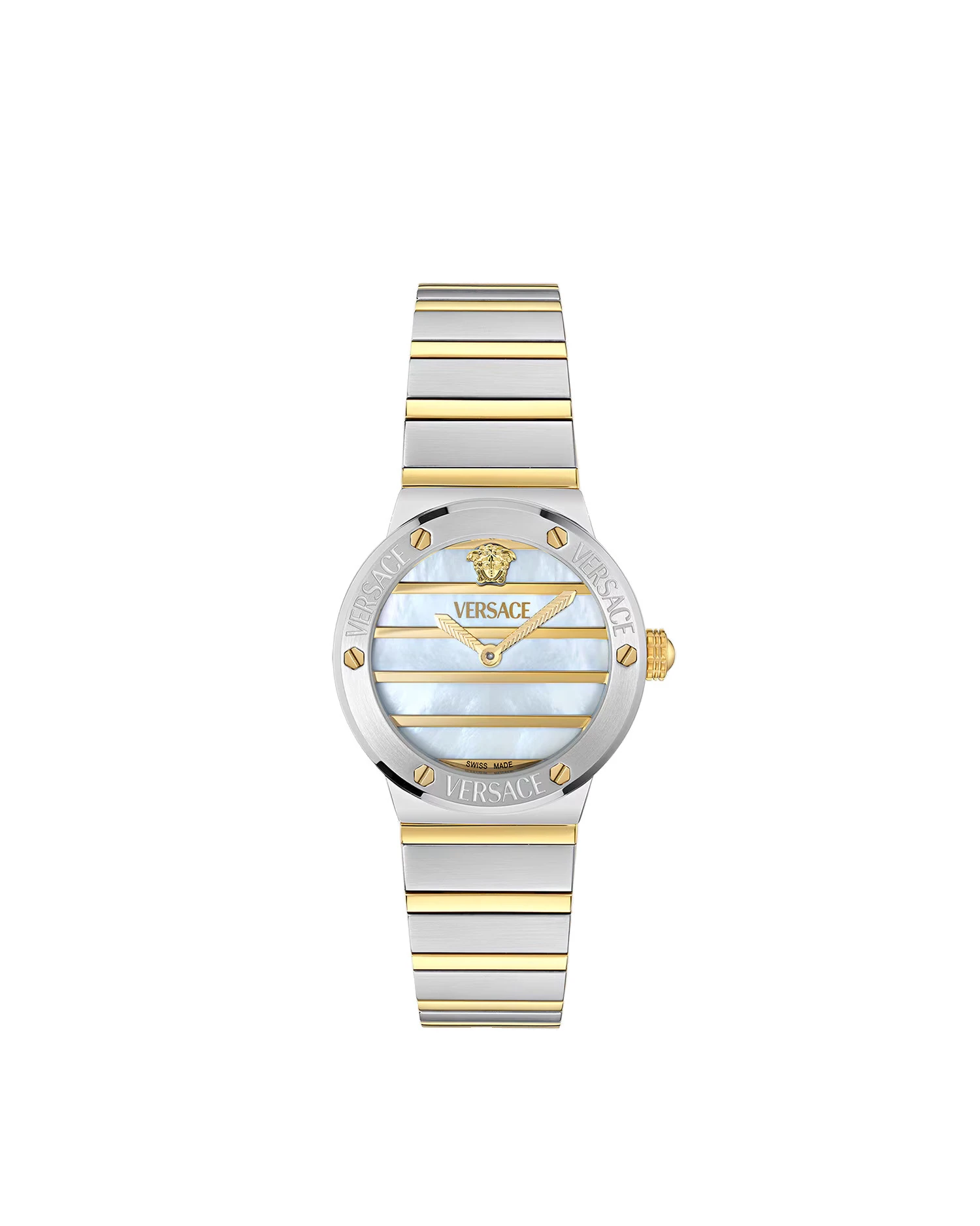 Versace Greca Logo Pearl Watch in Gold and Silver Versace Greca Logo Pearl Watch in Gold and Silver | Watches | Coveti