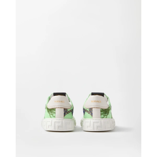 Versace Greca Printed Canvas Sneakers in Green, view 5 | Sneakers