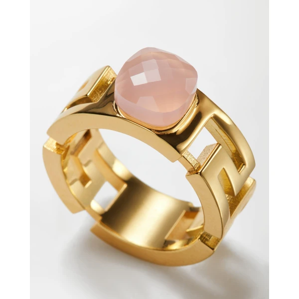 Versace Greca Ring in Gold and Pink, view 3 | Rings