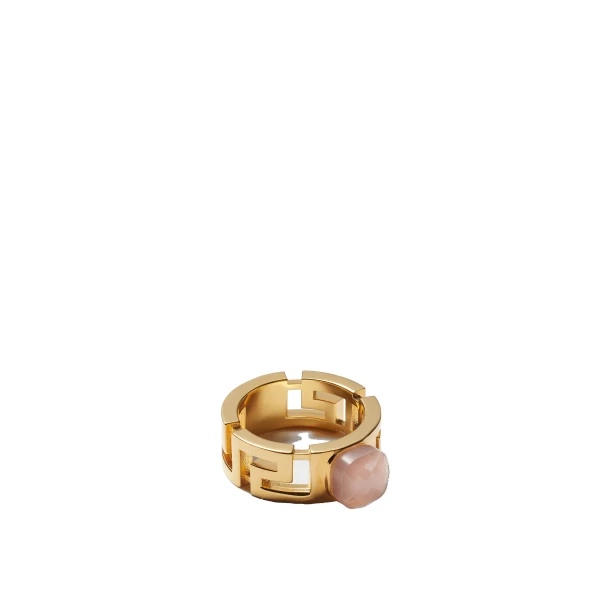 Versace Greca Ring in Gold and Pink | Rings | Coveti