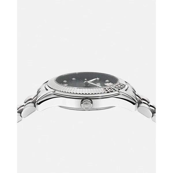 Versace Greca Time Diamond Watch in Black and Silver, view 3 | Watches
