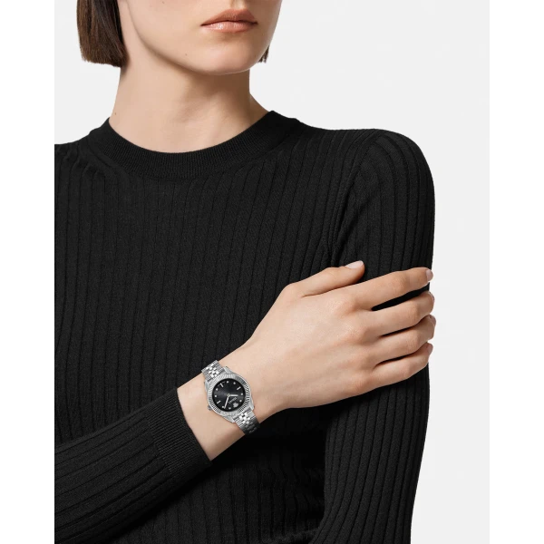 Versace Greca Time Diamond Watch in Black and Silver, view 4 | Watches
