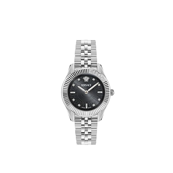 Greca Time Diamond Watch in Black and Silver