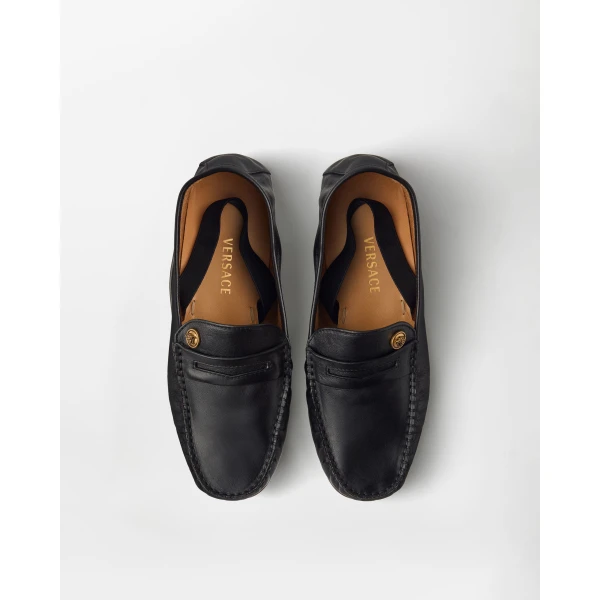 Versace Guanto Leather Loafers in Black, view 2 | Loafers