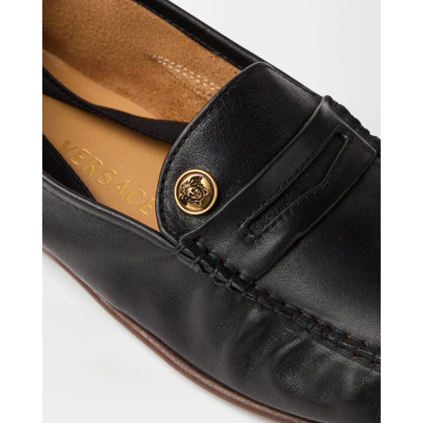 Versace Guanto Leather Loafers in Black, view 4 | Loafers