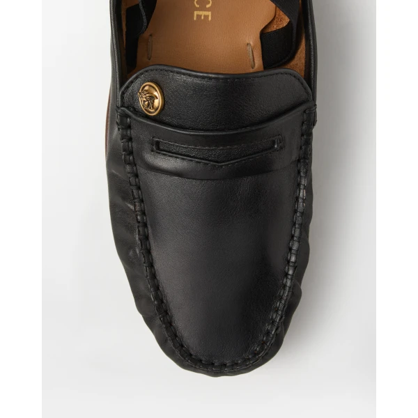 Versace Guanto Leather Loafers in Black, view 6 | Loafers