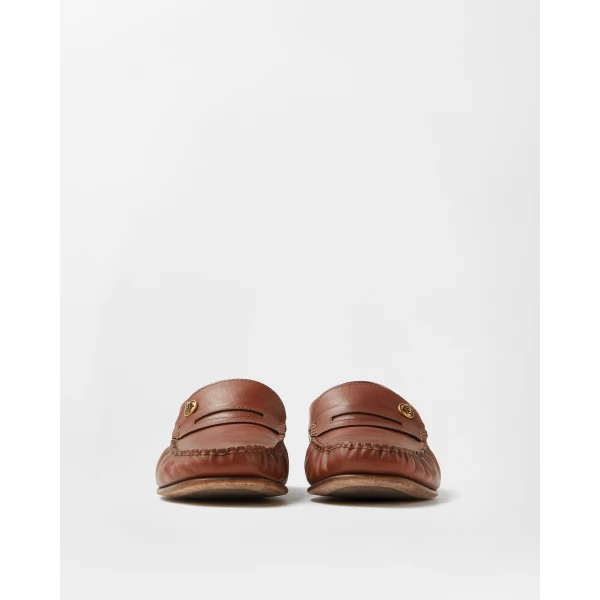 Versace Guanto Leather Loafers in Brown, view 4 | Loafers