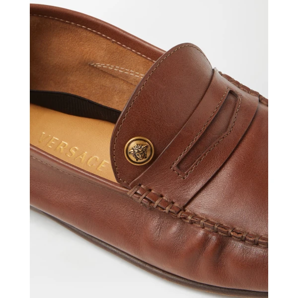 Versace Guanto Leather Loafers in Brown, view 5 | Loafers