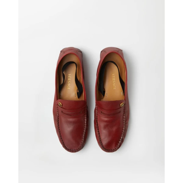 Versace Guanto Leather Loafers in Red, view 2 | Loafers